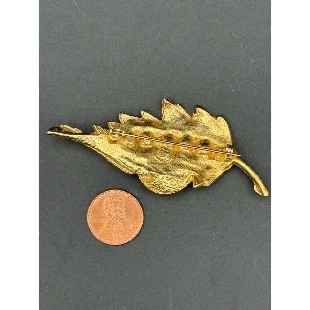 Leaf Aurora Rhinestones Vintage Gold Brooch Pin‎